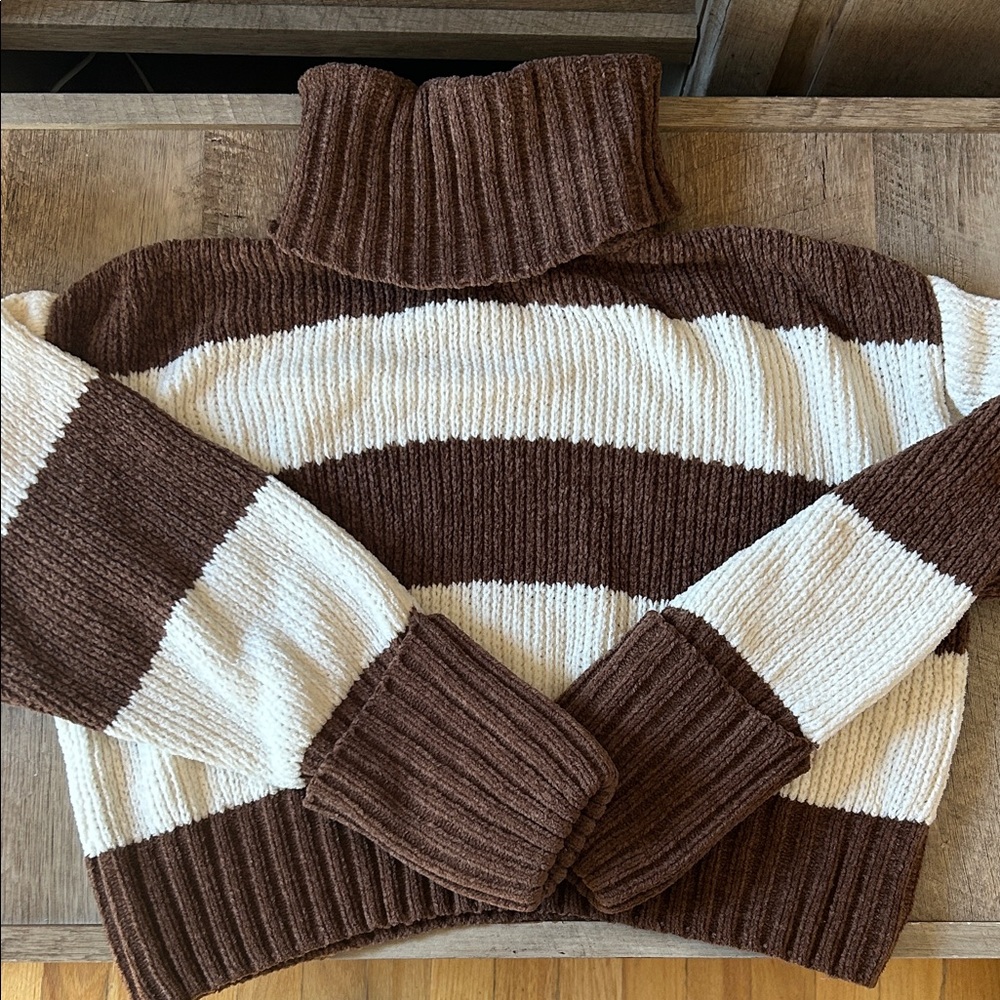 Peppermayo Brown and White Striped Turtleneck Sweater